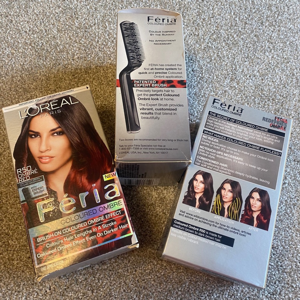 L'Oreal Paris Feria Coloured Ombre Hair Color R50 Ombre Red Brush On 2 Boxes New